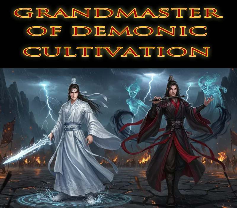 Gambar sampul novel Mo Dao Zu Shi, menampilkan Wei Wuxian dan Lan Wangji